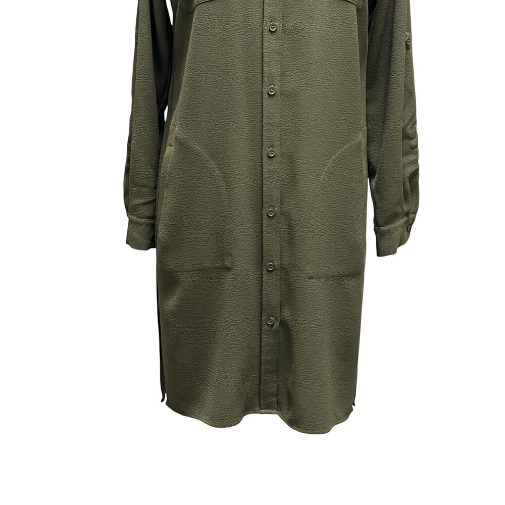 Linea by Louis Dell’Olio Oversized Shirt Dress XS Olive Green Crepe Gauze - Picture 4 of 11